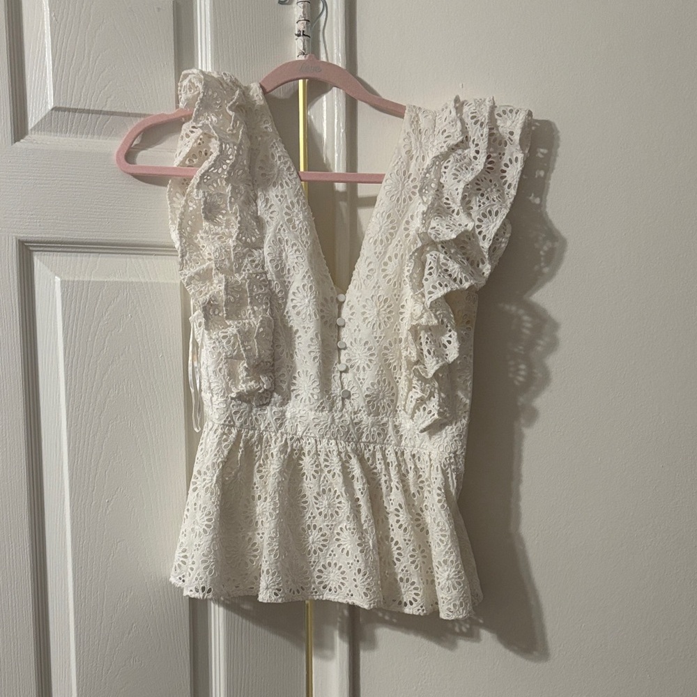 J. Crew Cream Eyelet Ruffle V-Neck Peplum Camisole